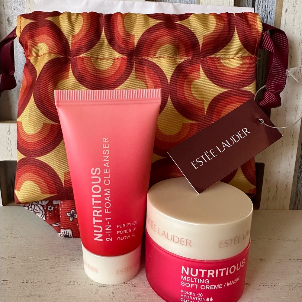 Estee Lauder Nutritious Cleanser 1oz + Melting Soft Creme Mask .5oz TRAVEL +Bag